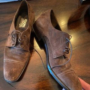 Brown suede 8.5 Salvatore Ferragamo dress shoe.